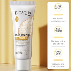 BIOAQUA Rice Raw Pulp Facial Cleanser 100g – Brightening & Moisturizing Face Wash - Image 2