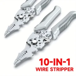 10-in-1 Professional Electrician Wire Stripper Pliers Heavy Duty Cable Cutting Crimping Tool Stainless Steel with Non-Slip Grip