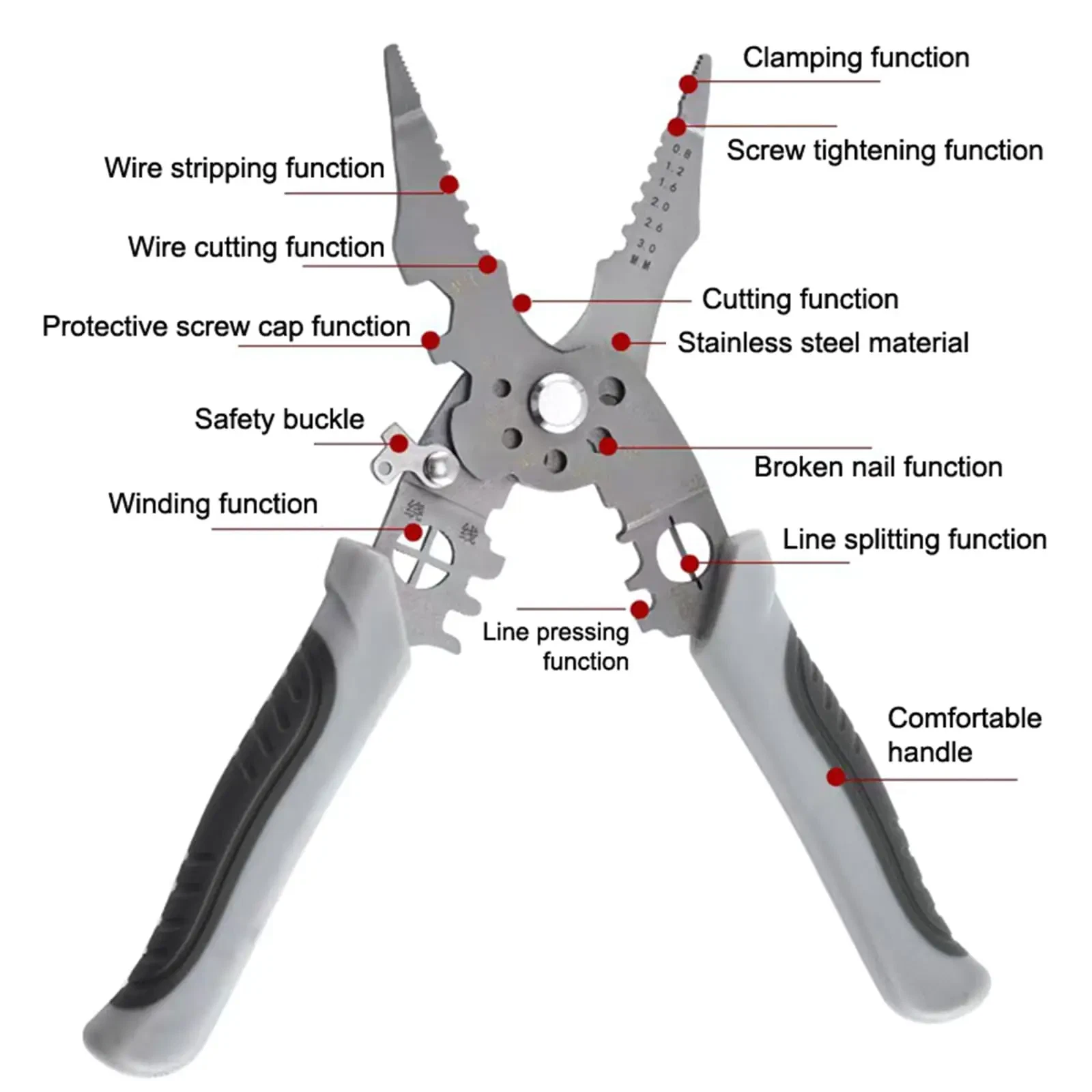 10-in-1 Professional Electrician Wire Stripper Pliers Heavy Duty Cable Cutting Crimping Tool Stainless Steel with Non-Slip Grip 10-in-1 Professional Electrician Wire Stripper Pliers Heavy Duty Cable Cutting Crimping Tool Stainless Steel with Non-Slip Grip - Image 2