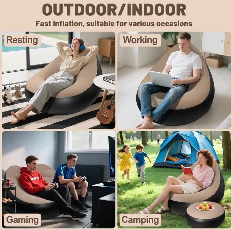 2Pcs Inflatable Folding Chair Sofa, Outdoor Sofa Bed with Footrest, Portable Folding Air Mattress 2Pcs Inflatable Folding Chair Sofa, Outdoor Sofa Bed with Footrest, Portable Folding Air Mattress - Image 4