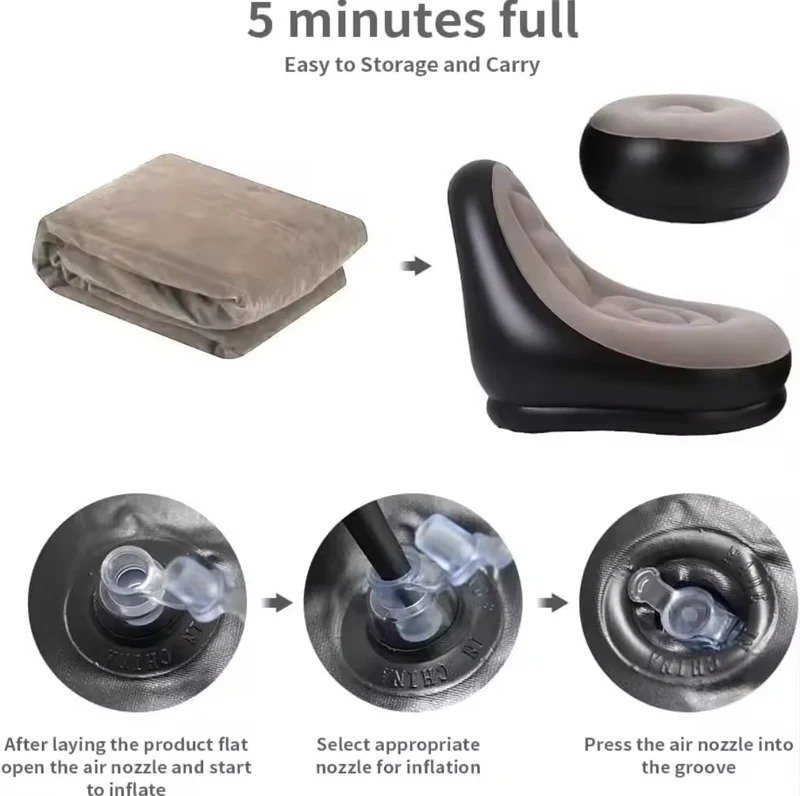 2Pcs Inflatable Folding Chair Sofa, Outdoor Sofa Bed with Footrest, Portable Folding Air Mattress 2Pcs Inflatable Folding Chair Sofa, Outdoor Sofa Bed with Footrest, Portable Folding Air Mattress - Image 2