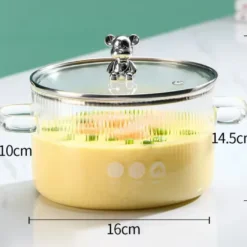 Alternative view of Bear Glass Cooking Pot, Large Capacity High Borosilicate Glass Clear Cooking Pot, Heat Resistant Sauce Pan