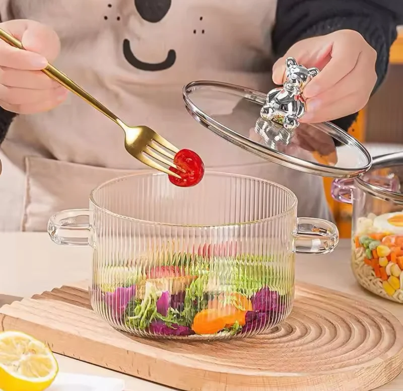 Bear Glass Cooking Pot, Large Capacity High Borosilicate Glass Clear Cooking Pot, Heat Resistant Sauce Pan Bear Glass Cooking Pot, Large Capacity High Borosilicate Glass Clear Cooking Pot, Heat Resistant Sauce Pan - Image 5