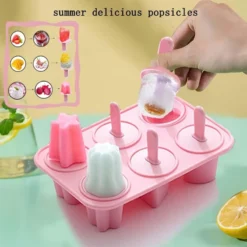 Silicone 6 Hole Popsicle Ice Cream Mold – Reusable DIY Ice Lolly Maker with Sticks, Homemade Ice Pop & Jelly Mold - Image 4