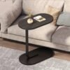 C-Shaped Side Table, Oval Wood Top with Metal Base, Sofa End Table for Living Room- Brown C-Shaped Side Table, Oval Wood Top with Metal Base, Sofa End Table for Living Room- Brown