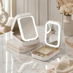 Portable LED Makeup Mirror with Touch Control & Protective Travel Case – Rechargeable Vanity Mirror