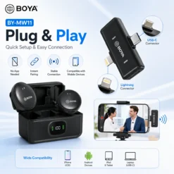 BOYA BY-MW11 Wireless Microphone with Charging Case | Dual Clip-On Lavalier Mic for Vlogging, Interviews, Online Teaching & Live Streaming | Plug & Play Portable Audio Microphone BOYA BY-MW11 Wireless Microphone with Charging Case | Dual Clip-On Lavalier Mic for Vlogging, Interviews, Online Teaching & Live Streaming | Plug & Play Portable Audio Microphone - Image 3