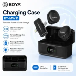 Home Page Alternative view of BOYA BY-MW11 Wireless Microphone with Charging Case | Dual Clip-On Lavalier Mic for Vlogging, Interviews, Online Teaching & Live Streaming | Plug & Play Portable Audio Microphone
